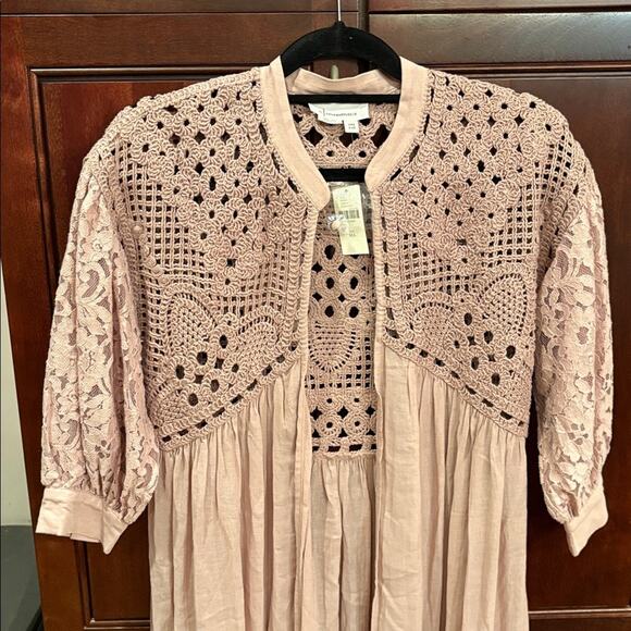 Anthropologie Cardigan Duster in Rose Crochet Detail and Lace Trim One Size NWT - Picture 10 of 16